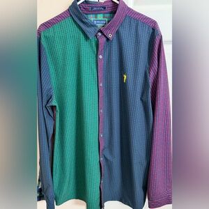 William Murray Golf Beersucker Long Sleeve Button Down Shirt L Green Navy